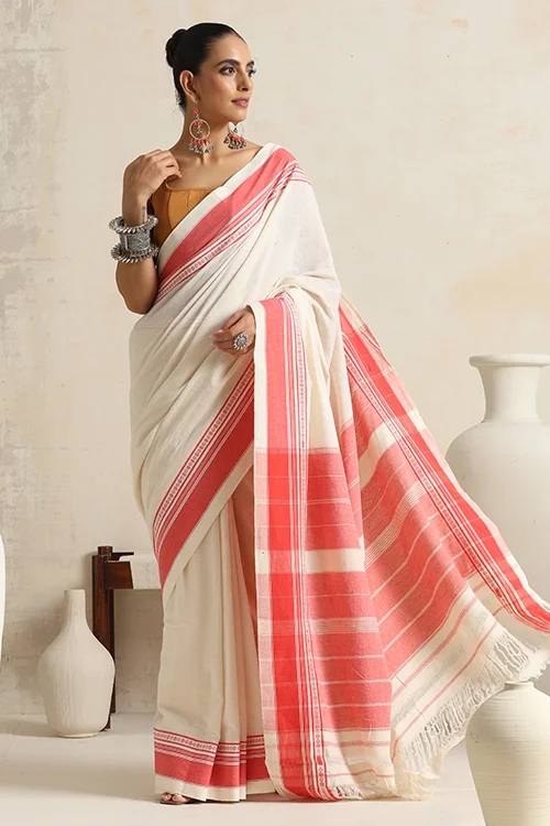 Punarjeevana Off White Body Peach Border Reversible Anne Hejje - Image 7