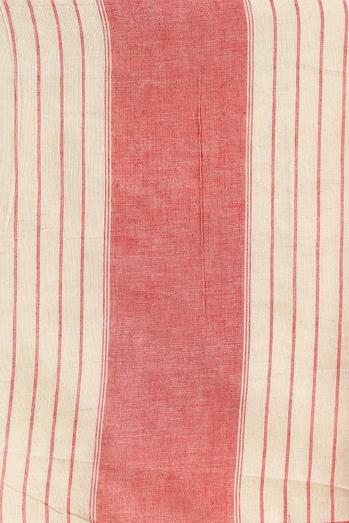 Punarjeevana Off White Body Red Yellow Narrow Border Reversible Dhotra Saree - Image 7