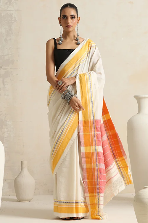 Punarjeevana Off White Body Yellow Border Reversible Anne Hejje