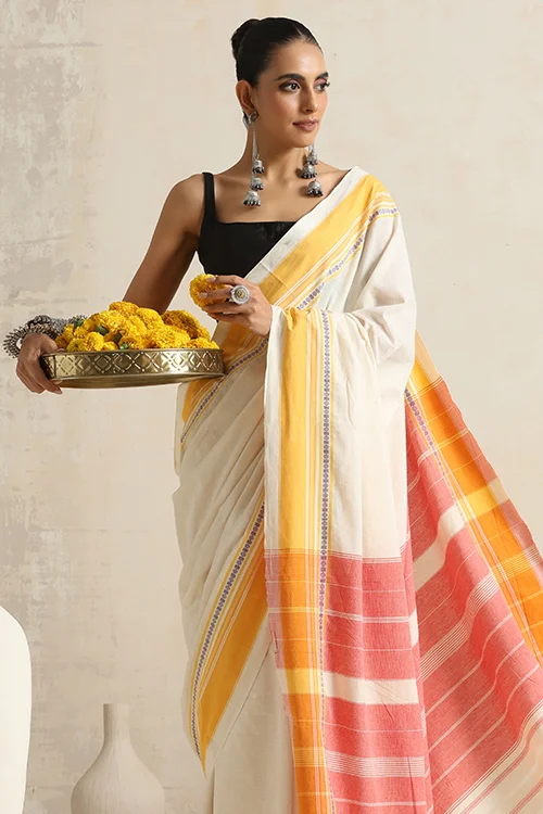 Punarjeevana Off White Body Yellow Border Reversible Anne Hejje - Image 2