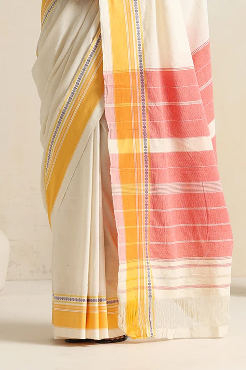 Punarjeevana Off White Body Yellow Border Reversible Anne Hejje - Image 4