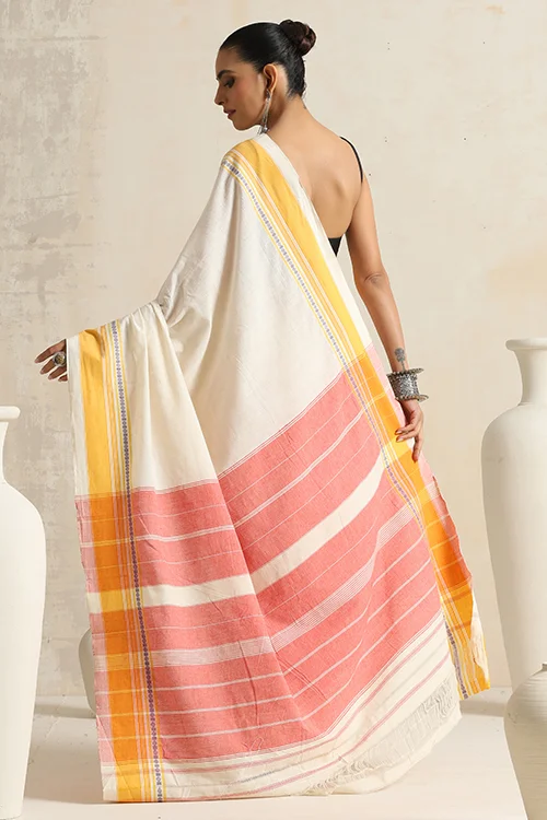 Punarjeevana Off White Body Yellow Border Reversible Anne Hejje - Image 5
