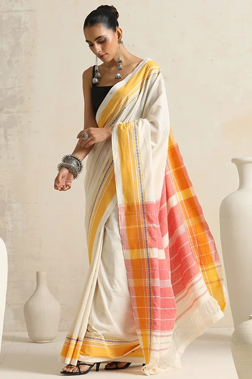Punarjeevana Off White Body Yellow Border Reversible Anne Hejje - Image 7