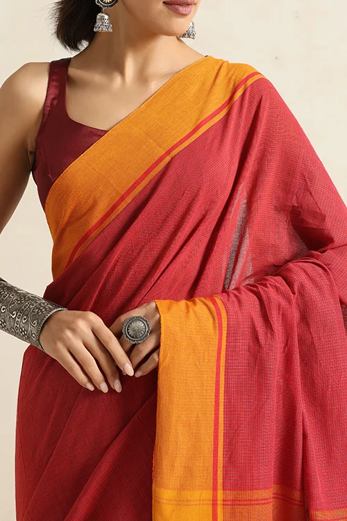 Punarjeevana Red Body Mustard Border Reversible Patteda Anchu - Image 2