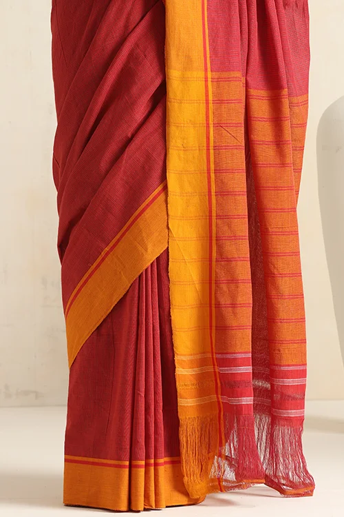 Punarjeevana Red Body Mustard Border Reversible Patteda Anchu - Image 3