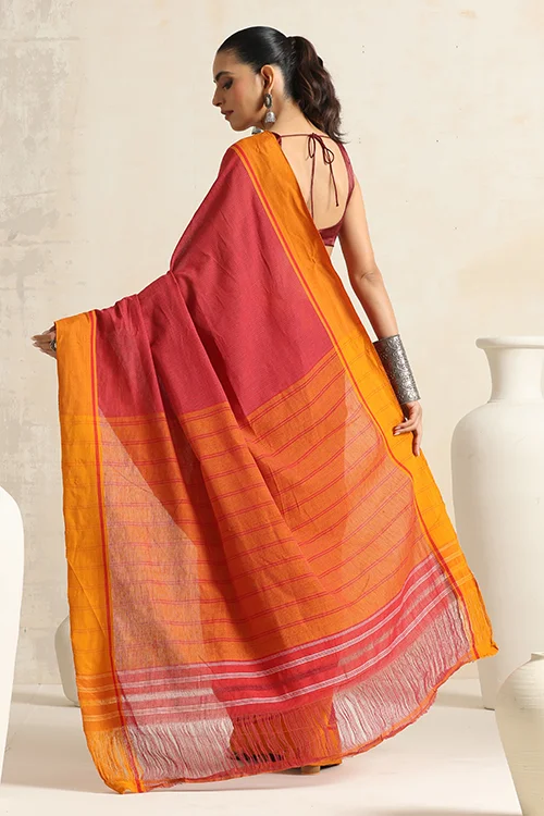 Punarjeevana Red Body Mustard Border Reversible Patteda Anchu - Image 5