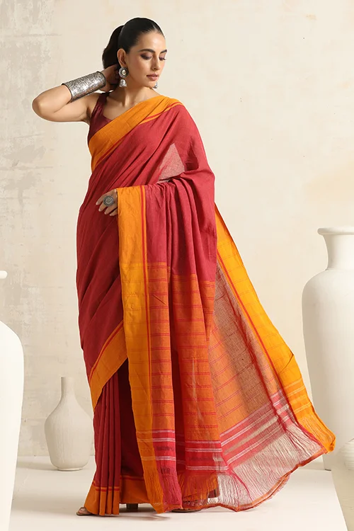 Punarjeevana Red Body Mustard Border Reversible Patteda Anchu - Image 7