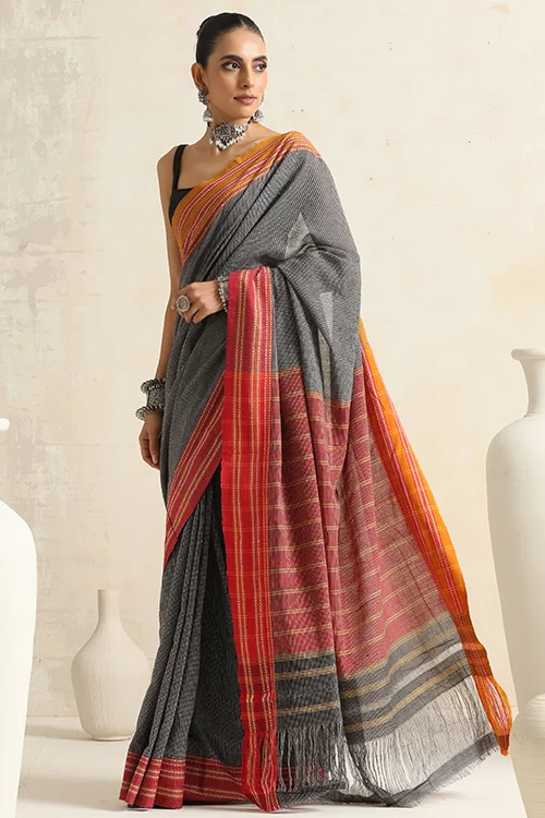 Punarjeevana Red - Yellow Ganga Jamuna Border - Jowar Motif Reversible Gomi Teni - Image 4