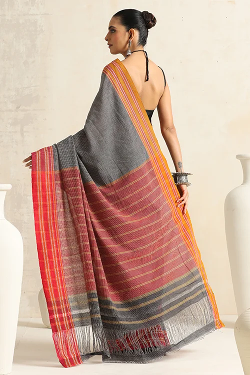Punarjeevana Red - Yellow Ganga Jamuna Border - Jowar Motif Reversible Gomi Teni - Image 5