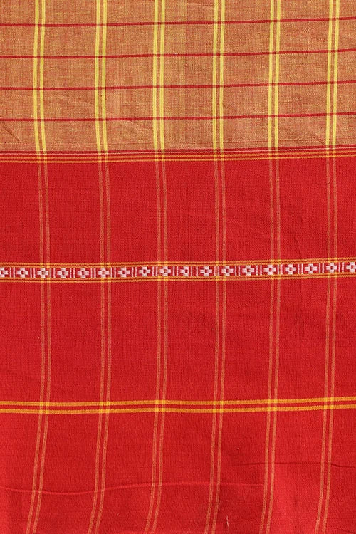 Punarjeevana Yellow Body Broad Check Red Border Reversible Chettinad Saree - Image 7