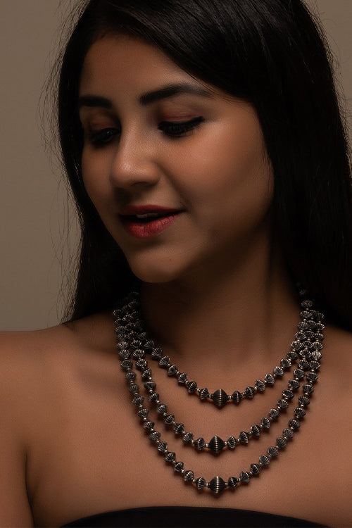 TICH Pure Silver Traditional Maharashtrian Neckpiece - Javmani Mal (Triple String) - Image 2