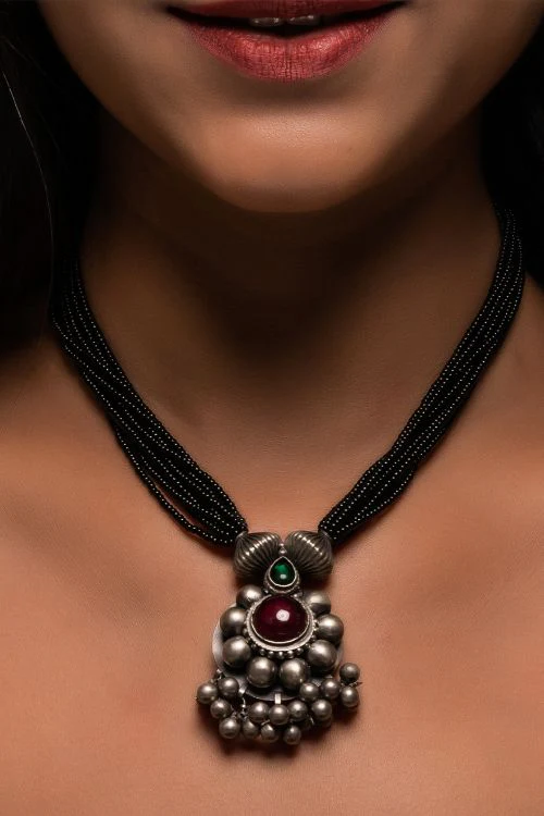 TICH Pure Silver Traditional Maharashtrian Neckpiece - Saaz - Image 2