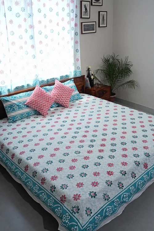 Sooti Syahi Pure Slumber Hand Block Printed Cotton Percale Bedsheet
