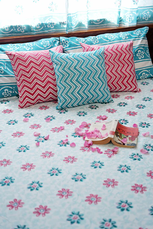 Sooti Syahi Pure Slumber Hand Block Printed Cotton Percale Bedsheet - Image 2