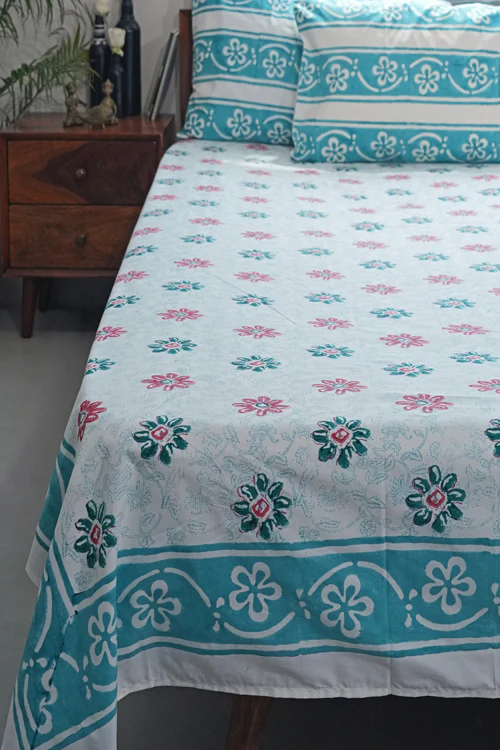 Sooti Syahi Pure Slumber Hand Block Printed Cotton Percale Bedsheet - Image 3