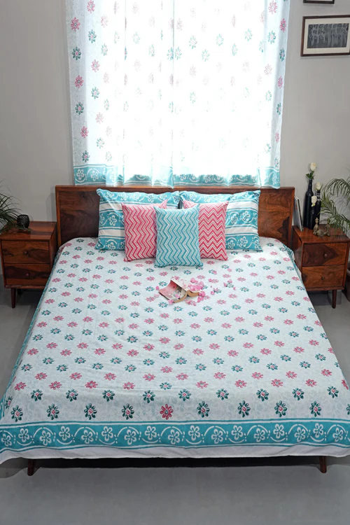 Sooti Syahi Pure Slumber Hand Block Printed Cotton Percale Bedsheet - Image 5