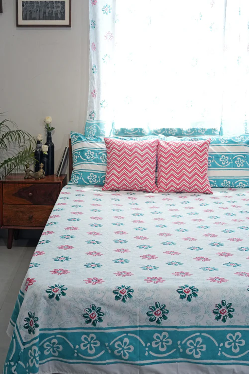 Sooti Syahi Pure Slumber Hand Block Printed Cotton Percale Bedsheet - Image 6