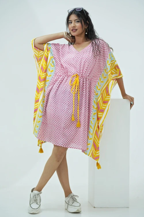 Sooti Syahi Rainbow Drops Hand Block Printed Kaftan - Image 2