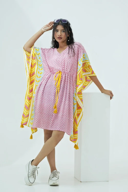 Sooti Syahi Rainbow Drops Hand Block Printed Kaftan - Image 3