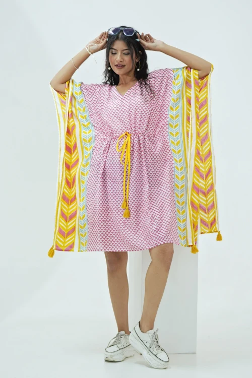Sooti Syahi Rainbow Drops Hand Block Printed Kaftan - Image 4
