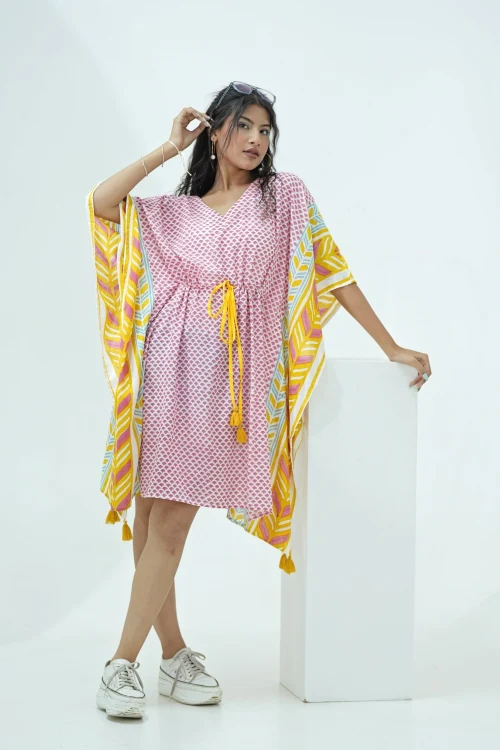 Sooti Syahi Rainbow Drops Hand Block Printed Kaftan - Image 5