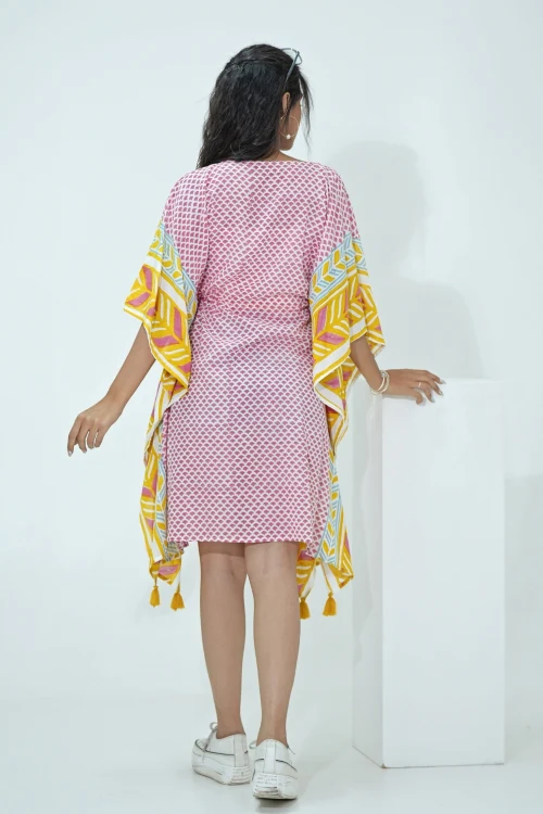 Sooti Syahi Rainbow Drops Hand Block Printed Kaftan - Image 6