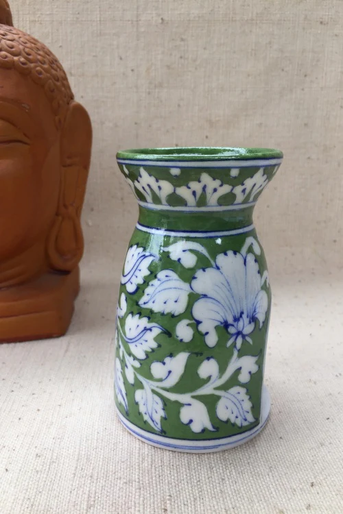Ram Gopal Blue Pottery Handcrafted 'Aroma' Green Candle Stand-1 - Image 2