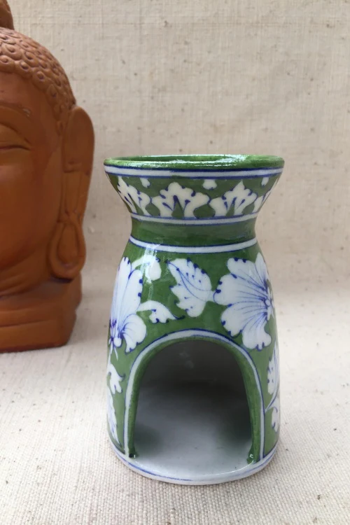 Ram Gopal Blue Pottery Handcrafted 'Aroma' Green Candle Stand-1 - Image 3