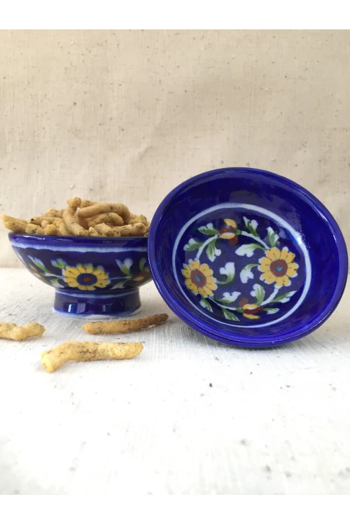 Ram Gopal Blue Pottery Handcrafted 'Bowls' Blue serving bowls (set of 2)-6 - Image 3
