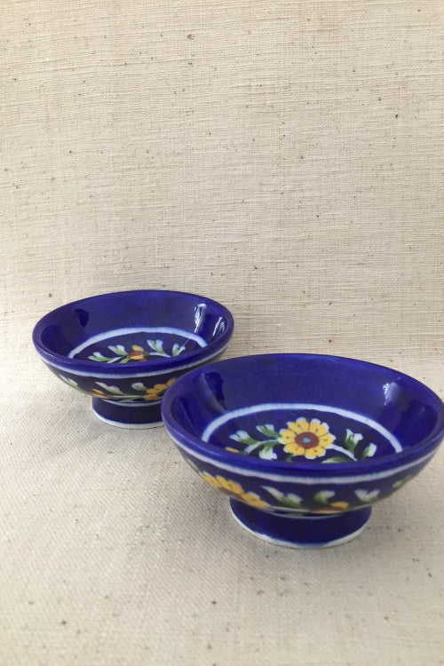 Ram Gopal Blue Pottery Handcrafted 'Bowls' Blue serving bowls (set of 2)-6 - Image 4