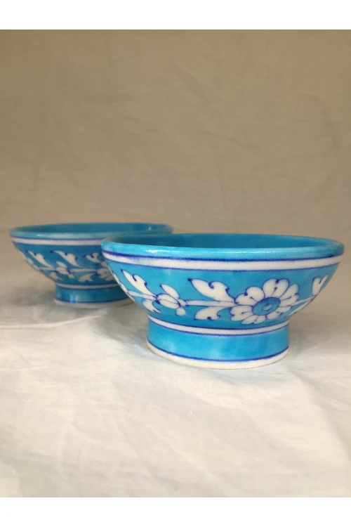 Ram Gopal Blue Pottery Handcrafted 'Bowls' Light Blue serving bowls (set of 2)-9 - Image 3