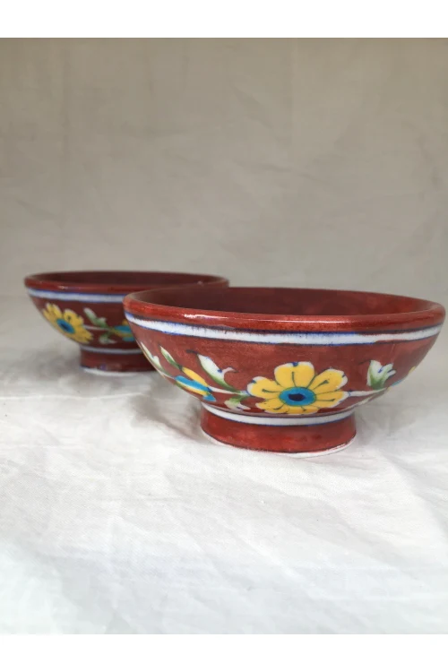 Ram Gopal Blue Pottery Handcrafted 'Bowls' Red serving bowls (set of 2)-7 - Image 3