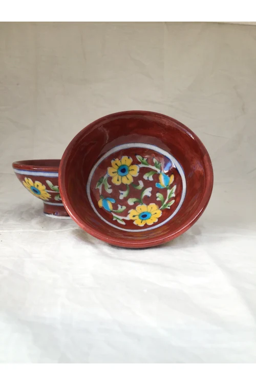 Ram Gopal Blue Pottery Handcrafted 'Bowls' Red serving bowls (set of 2)-7 - Image 4