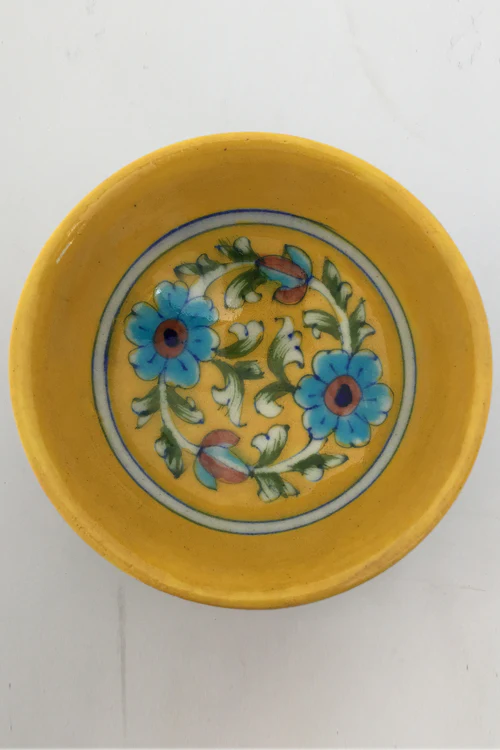 Ram Gopal Blue Pottery Handcrafted 'Bowls' Yellow serving bowls (set of 2)-8 - Image 3