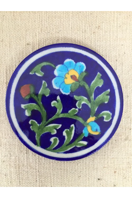 Ram Gopal Blue Pottery Handcrafted ' Coaster Set ' Blue, Green - Image 2