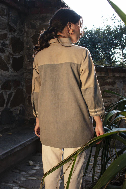 Rangsutra Akriti Beige Handwoven Extra-Weft Collared Shirt - Image 6