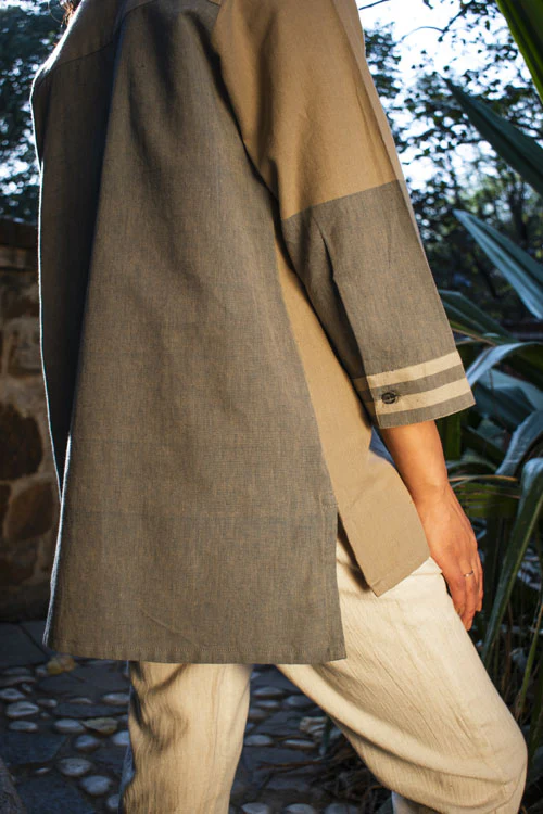 Rangsutra Akriti Beige Handwoven Extra-Weft Collared Shirt - Image 7