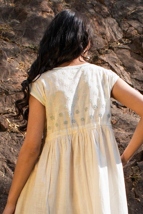 Rangsutra Avani Chikankari Off White Pure Cotton Sleeveless Dress - Image 6