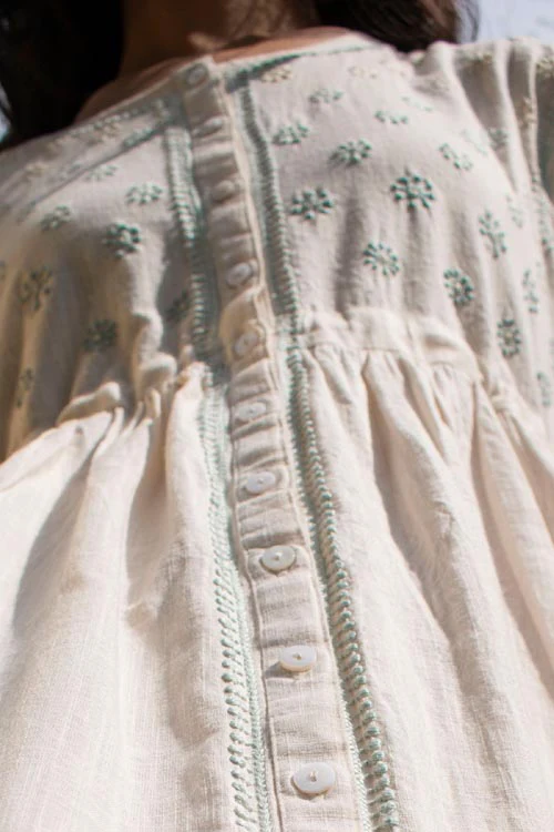Rangsutra Avani Chikankari Off White Pure Cotton Sleeveless Dress - Image 7