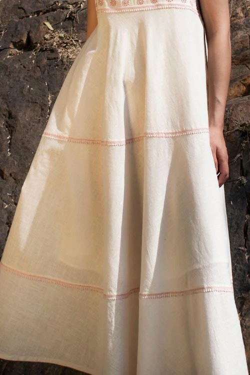 Rangsutra Avani Chikankari Off White Pure Cotton Strappy Dress - Image 4