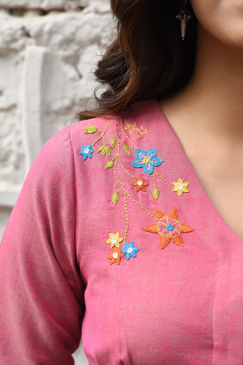 Rangsutra Cheenth Pink Fitted Blouse With Pucca Embroidery - Image 2