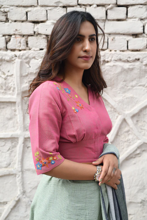 Rangsutra Cheenth Pink Fitted Blouse With Pucca Embroidery - Image 5