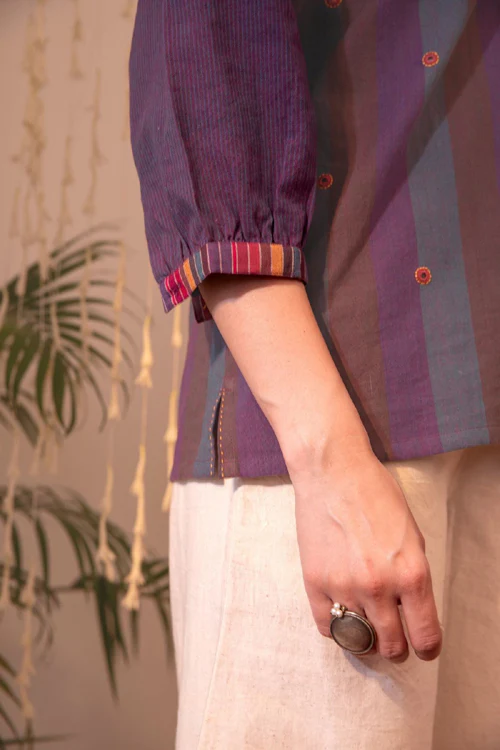 Rangsutra Haveli Applique And Kaanch Purple Hand Embroidered Top - Image 5
