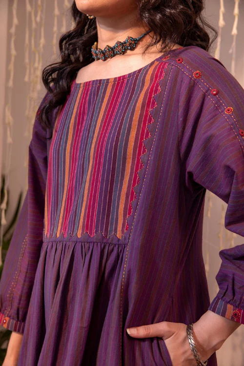 Rangsutra Haveli Applique Purple Hand Embroidered Dress - Image 2
