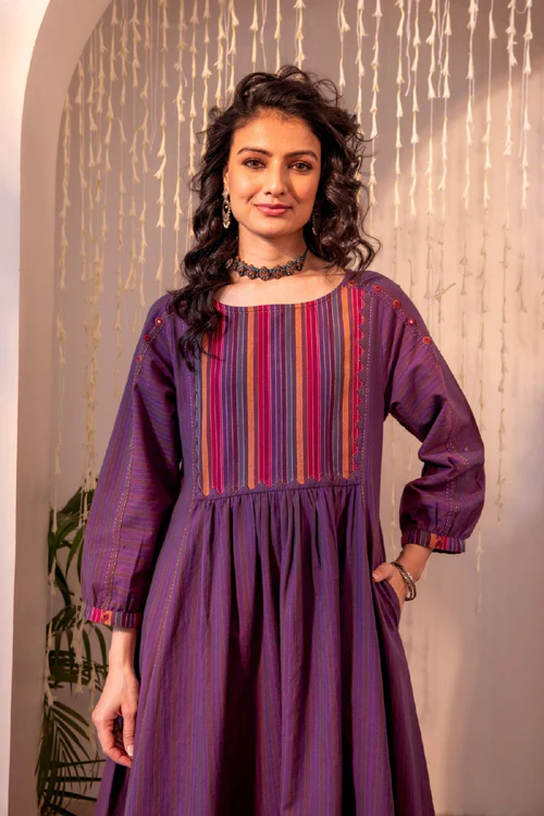 Rangsutra Haveli Applique Purple Hand Embroidered Dress - Image 3