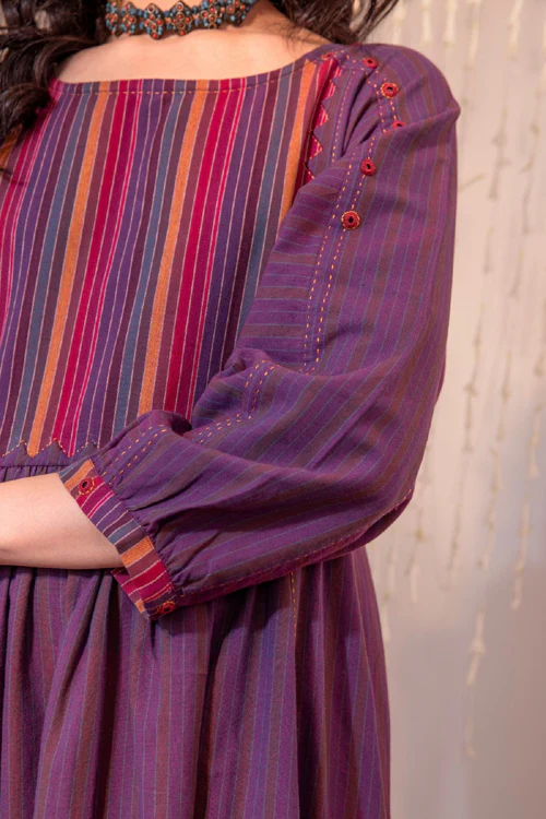 Rangsutra Haveli Applique Purple Hand Embroidered Dress - Image 5