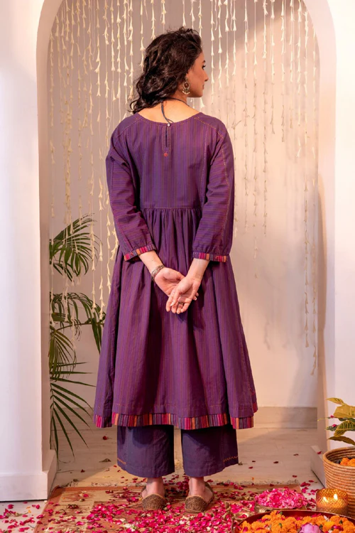 Rangsutra Haveli Applique Purple Hand Embroidered Dress - Image 6