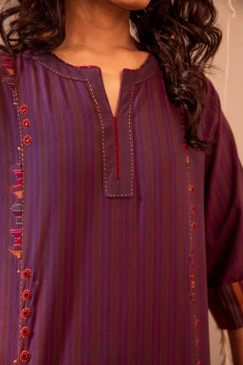 Rangsutra Haveli Applique Purple Hand Embroidered Top - Image 2