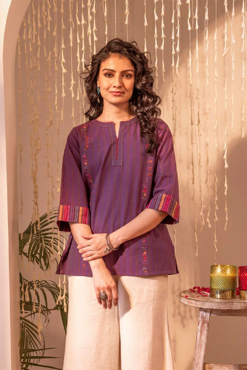 Rangsutra Haveli Applique Purple Hand Embroidered Top - Image 3