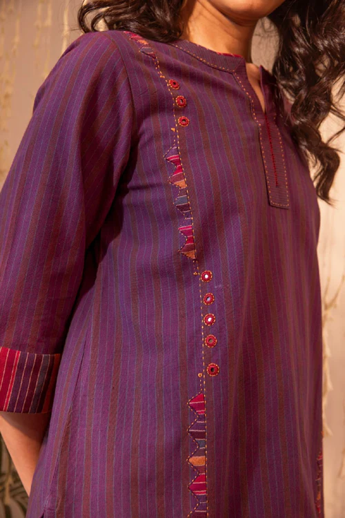 Rangsutra Haveli Applique Purple Hand Embroidered Top - Image 4